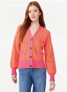 Free Assembly Sweater Womens Small Preppy Academia Plaid Tweed Cardigan Pockets